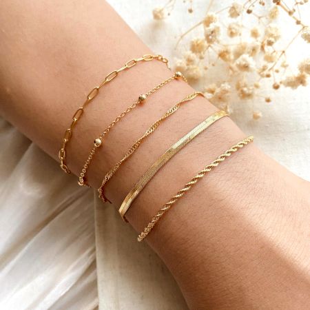 18K Gold Plated Bracelet Set â€“ Paperclip, Herringbone, Rope & Snake Styles
